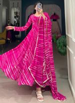 Georgette Pink Casual Wear Leheriya Print Readymade Gown With Dupatta